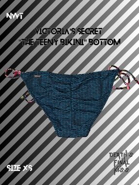 Victoria's Secret Black Teal Polkadot Side Tie Ruched Cheeky Teeny Bikini Bottom